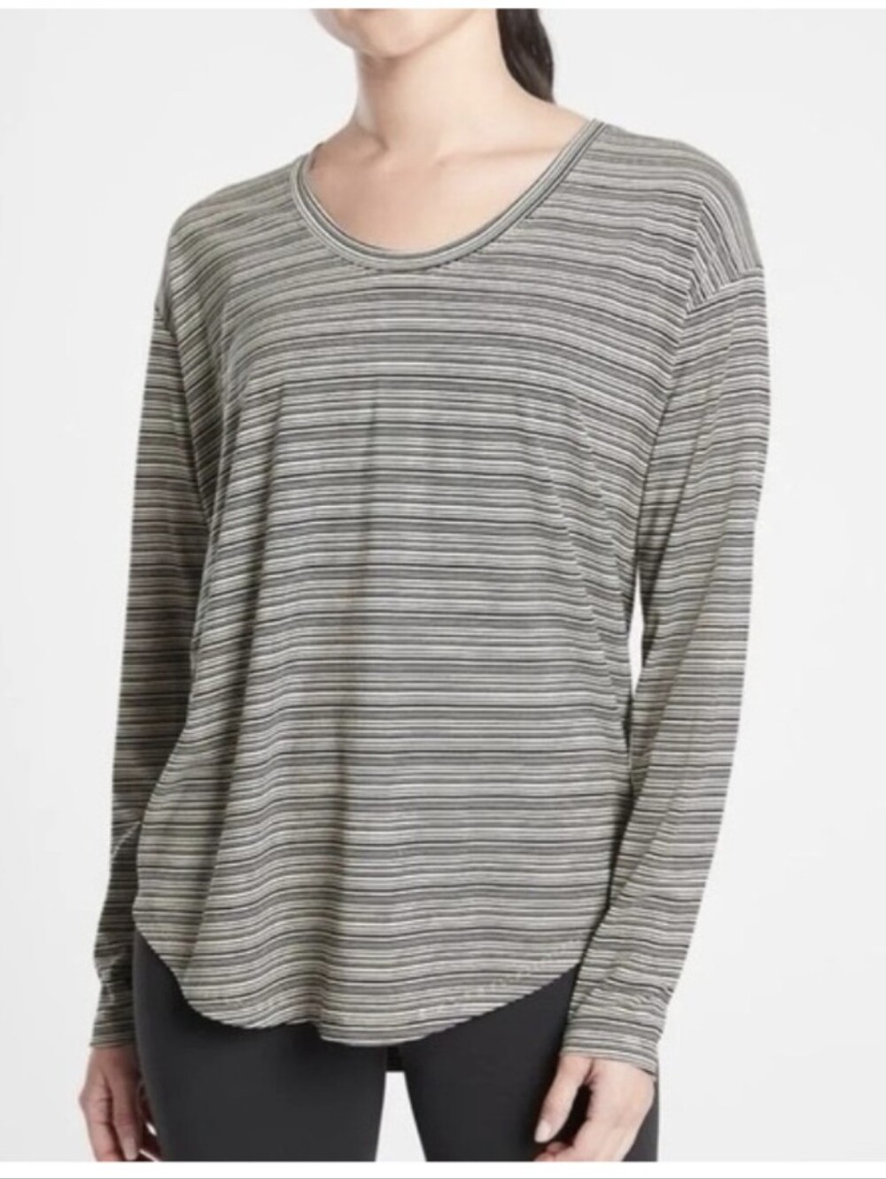 ATHLETA Cloudlight Stratus Striped Long Sleeve Black/Ivory Top Size XS